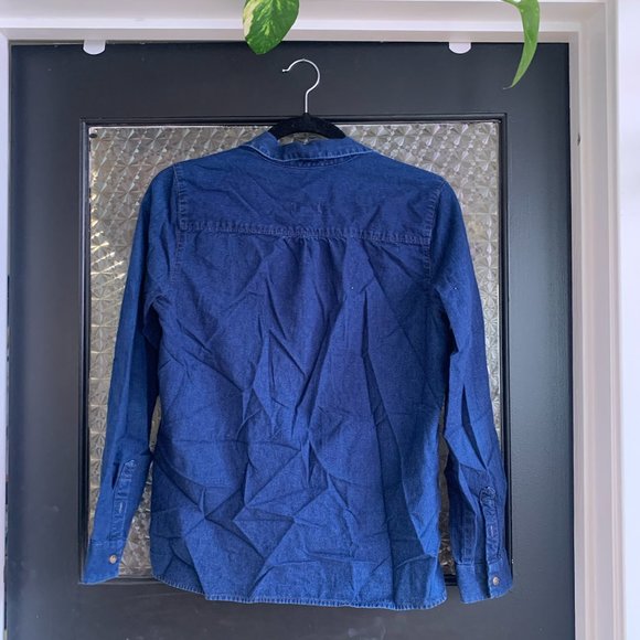 NWOT Madewell Dark Wash Chambray Navy Blue Jean Denim Button Down Button Up S - Picture 2 of 3